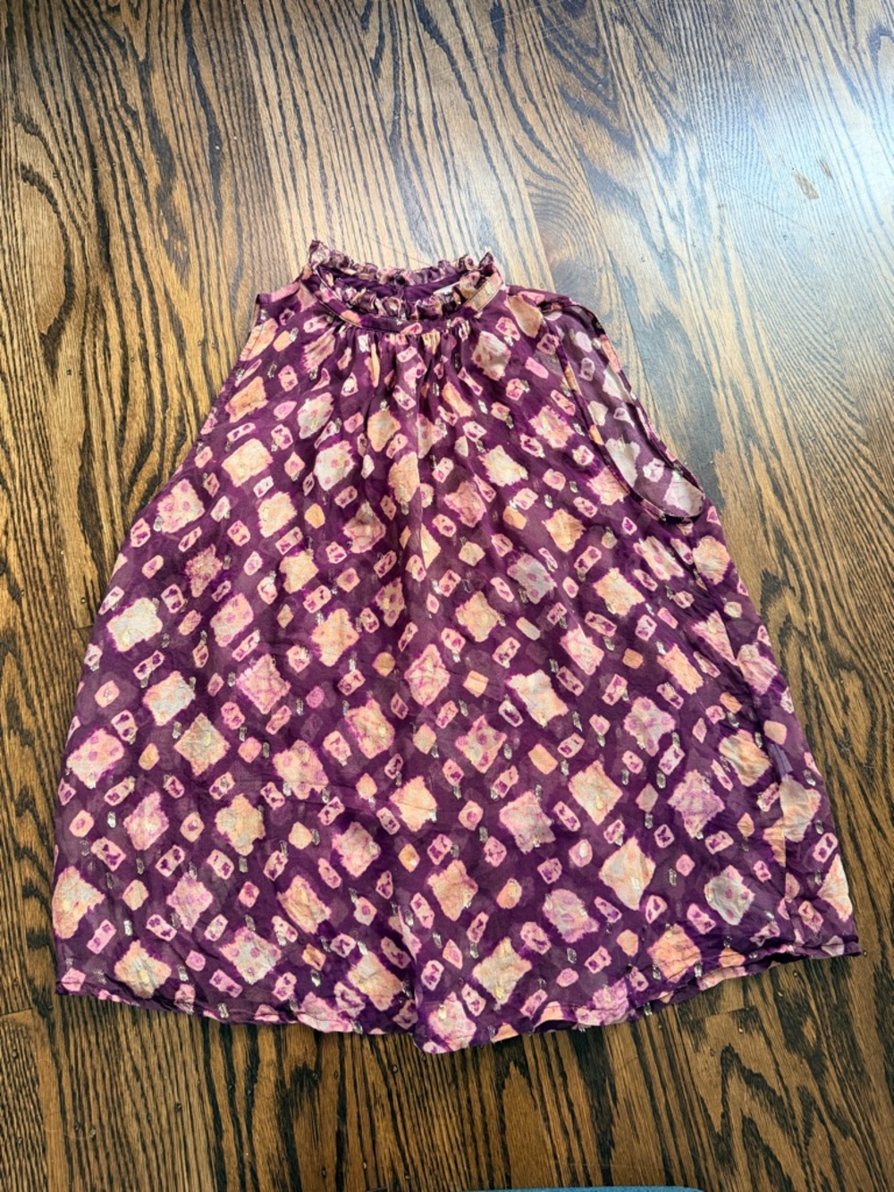 Ulla Johnson sheet metallic Printed A-Line Smocked Neck Skirt xs
